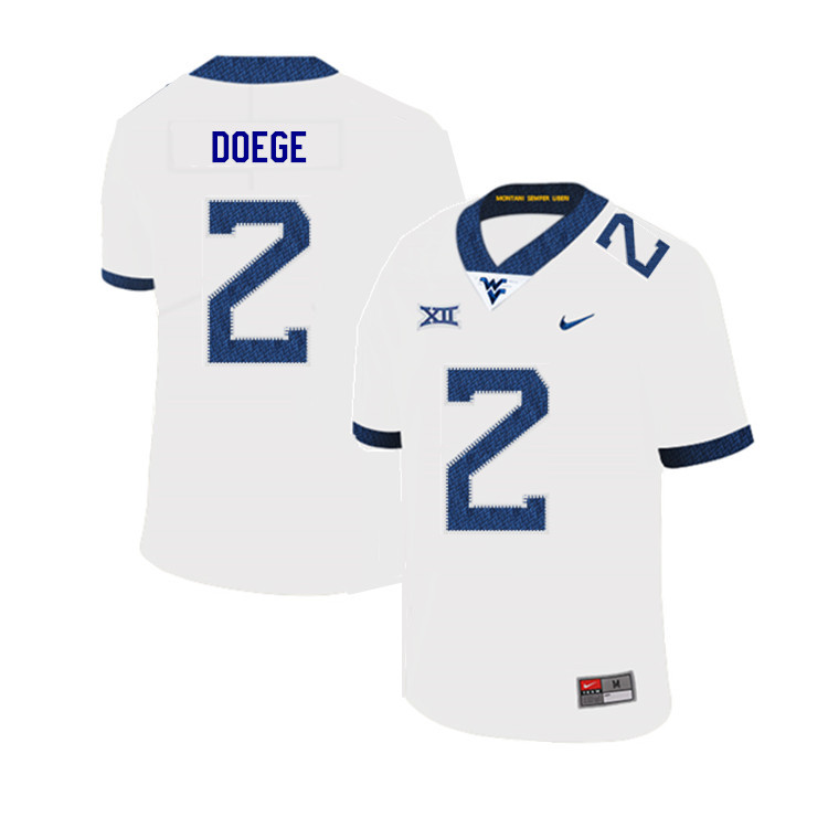 NCAA Men's Jarret Doege West Virginia Mountaineers White #2 Nike Stitched Football College 2019 Authentic Jersey QG23I75LT